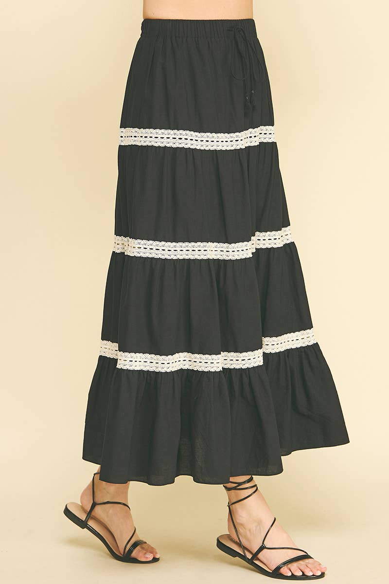 Embroidered Tiered Maxi Skirt