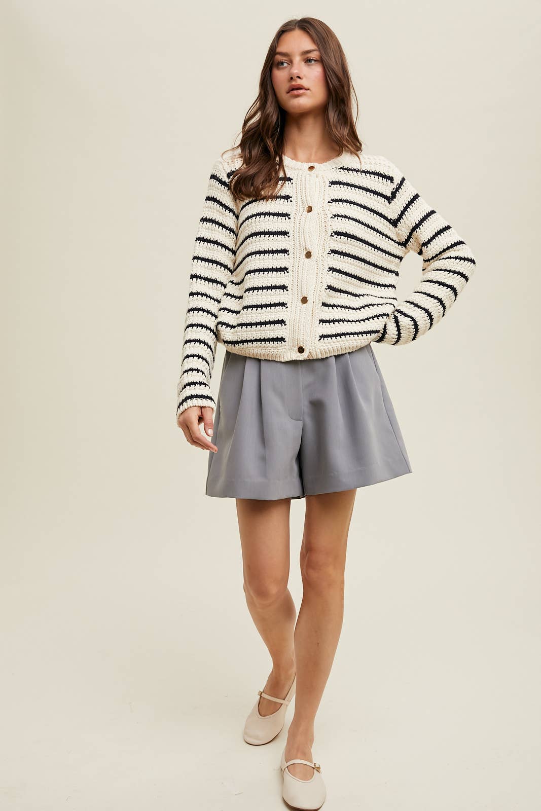 Striped Button-Up Cardigan