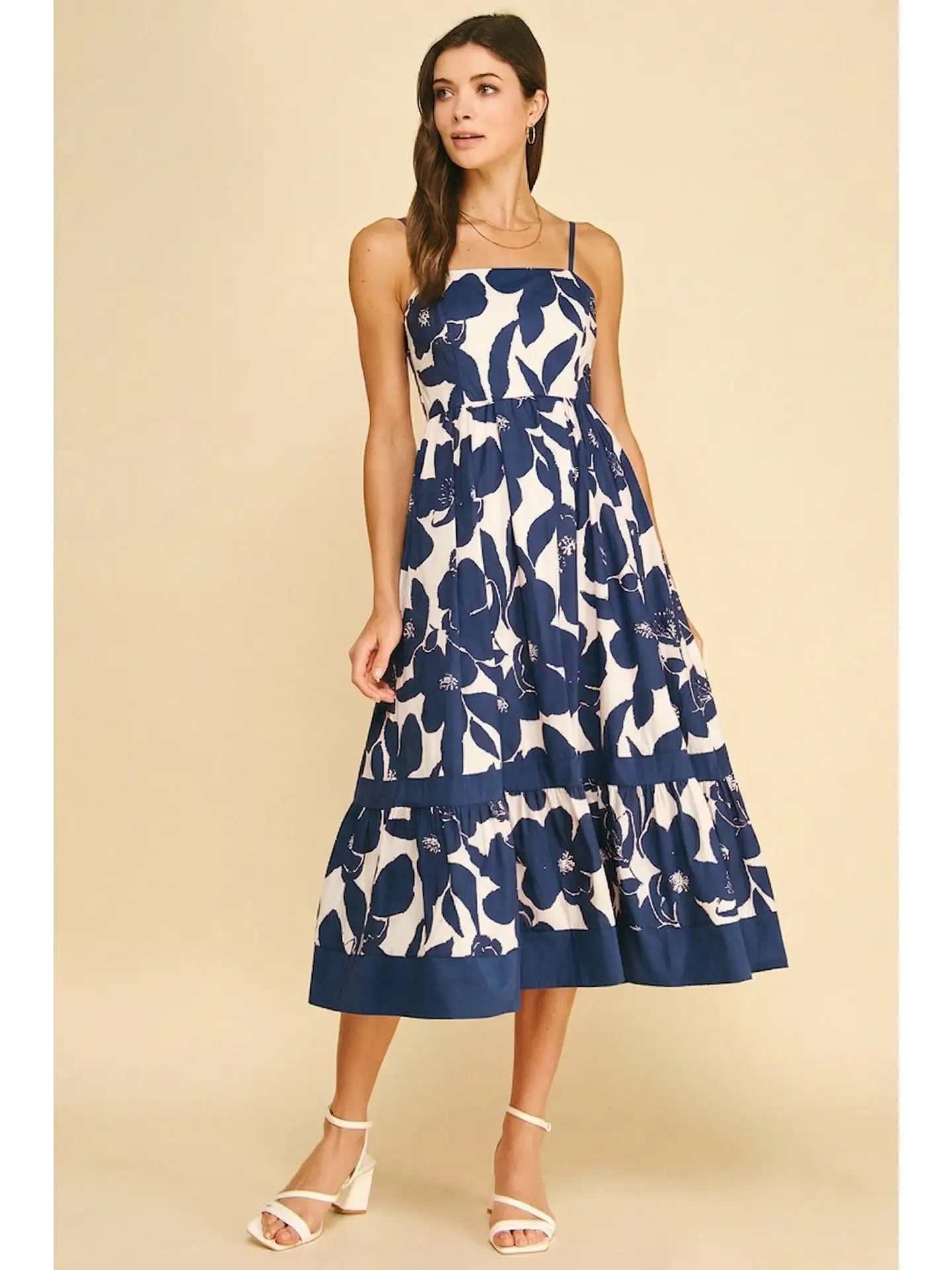 Bold Floral Tiered Midi Dress