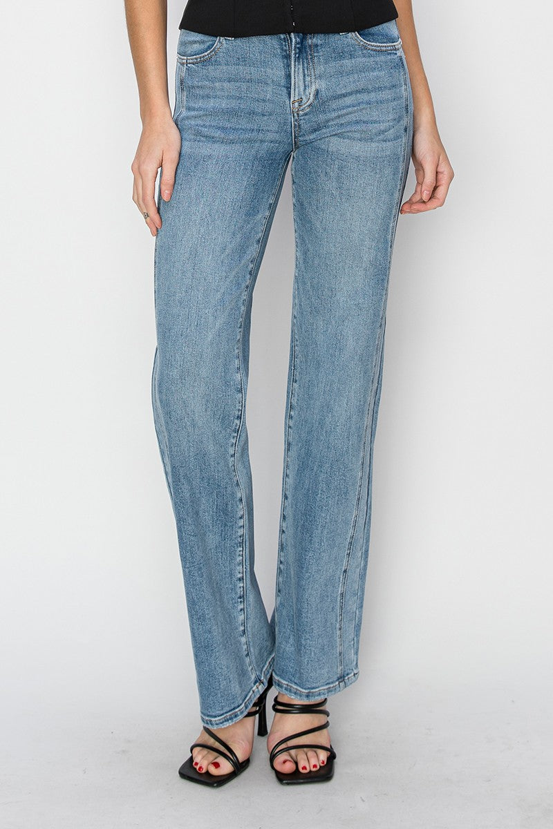 Mid Rise Straight Jeans