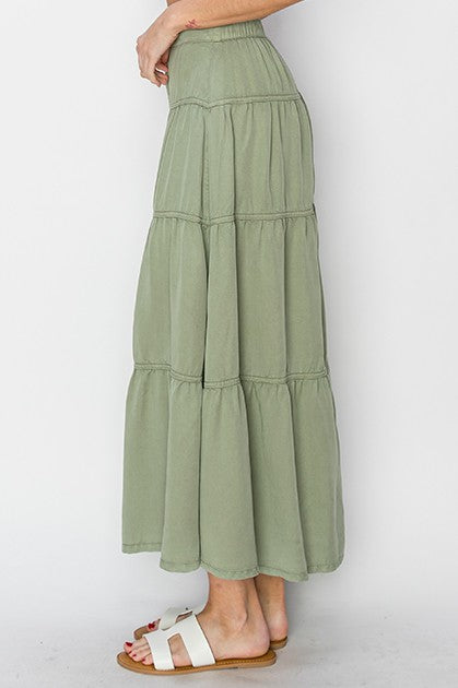 Tiered Long Tencel Skirt