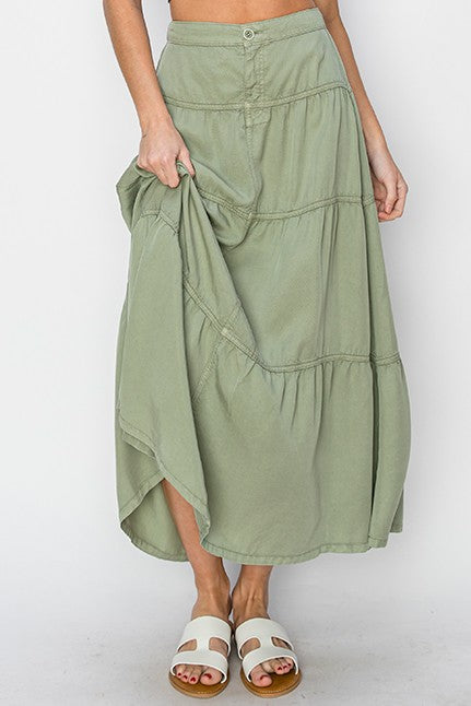 Tiered Long Tencel Skirt