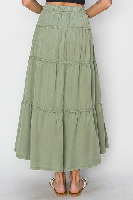 Tiered Long Tencel Skirt