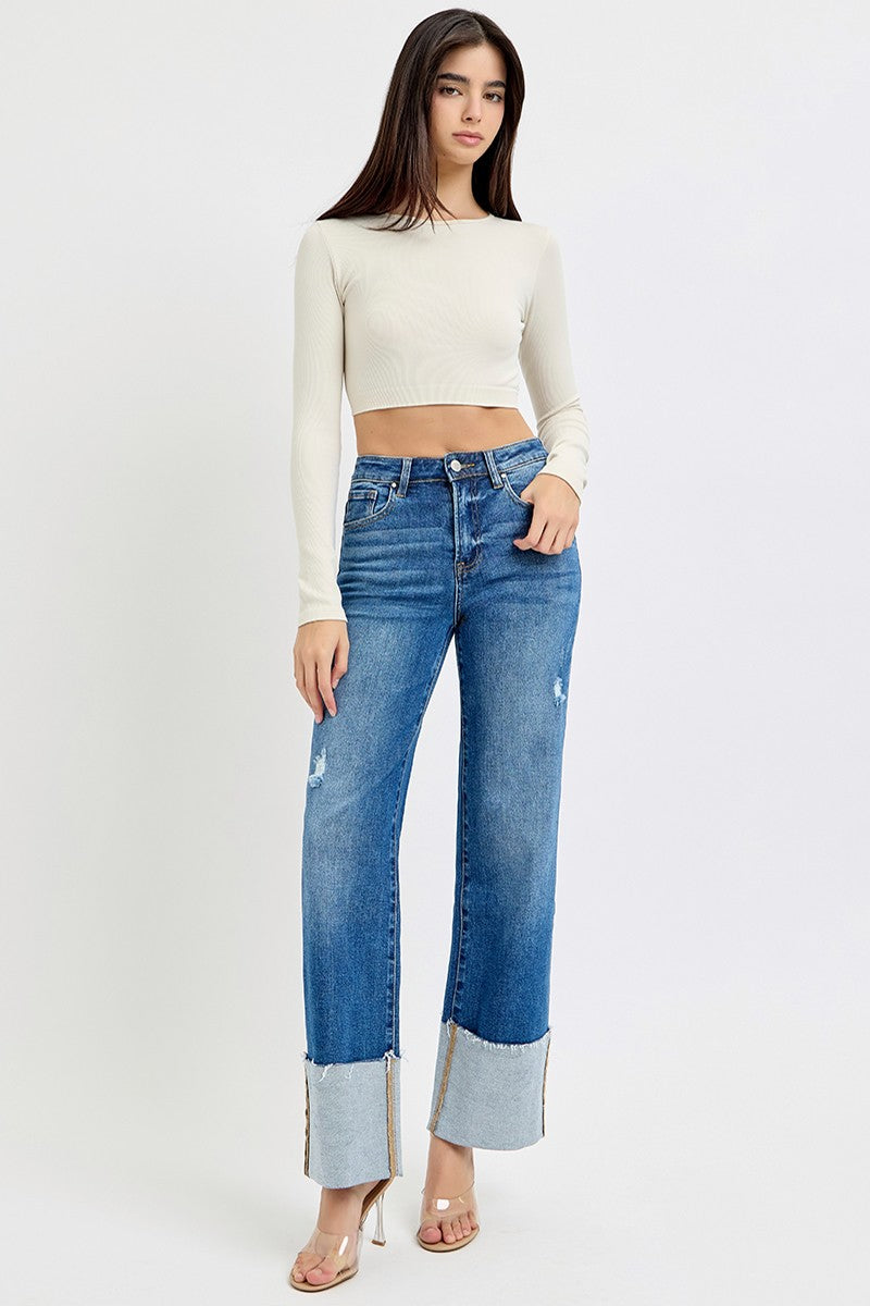 High Rise Wide Cuff Jeans