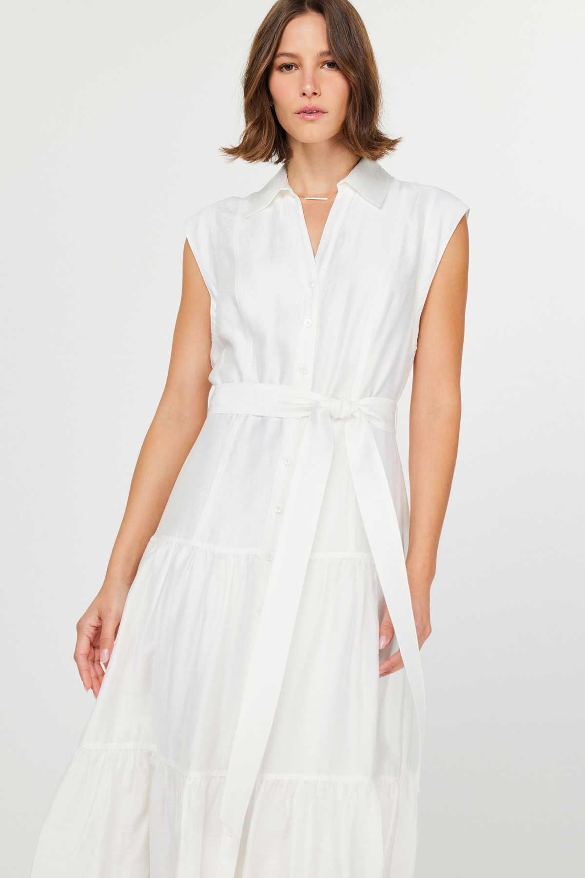 Tiered Button-Down Midi Dress