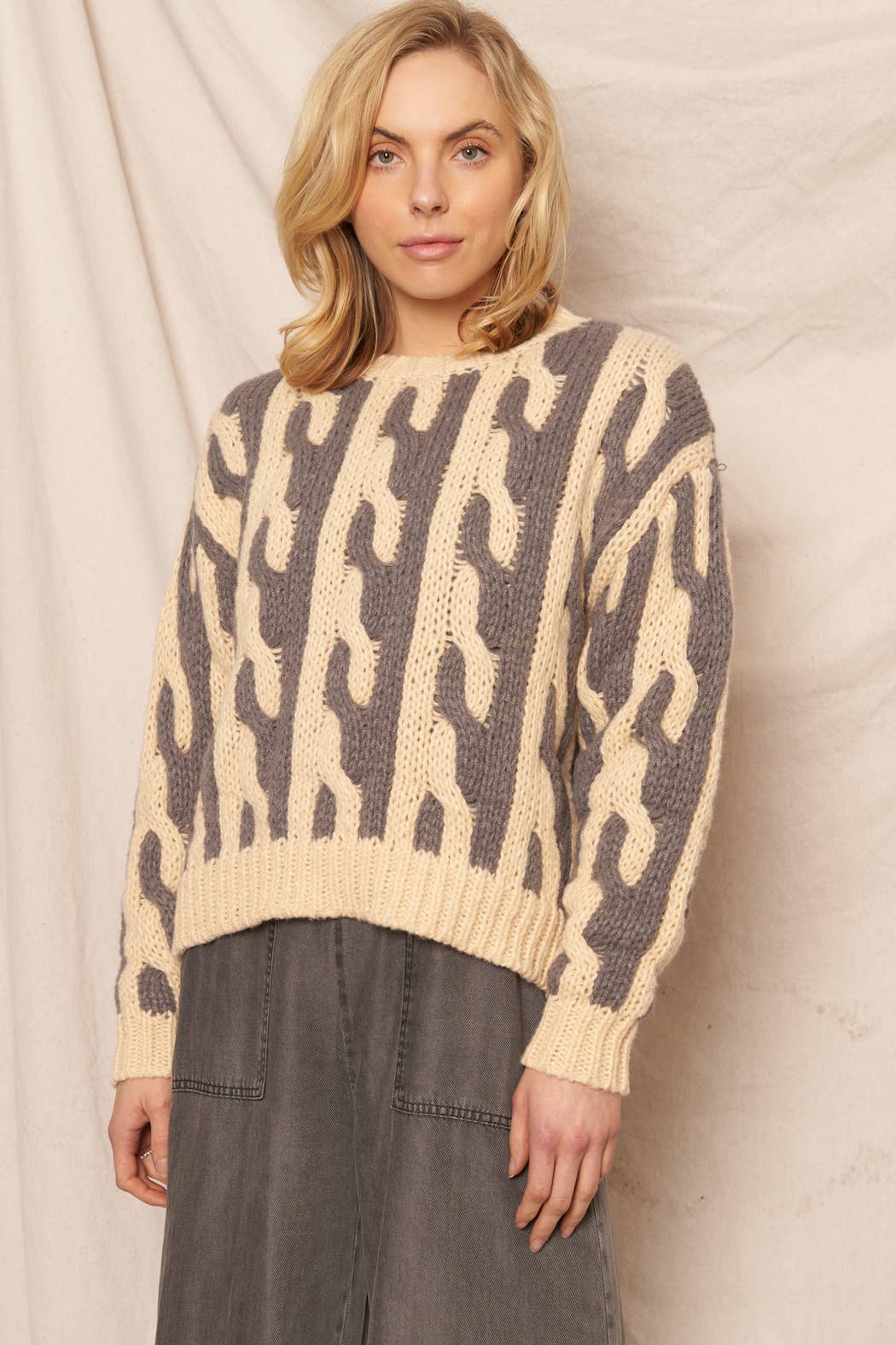Contrast Cable Knit Sweater
