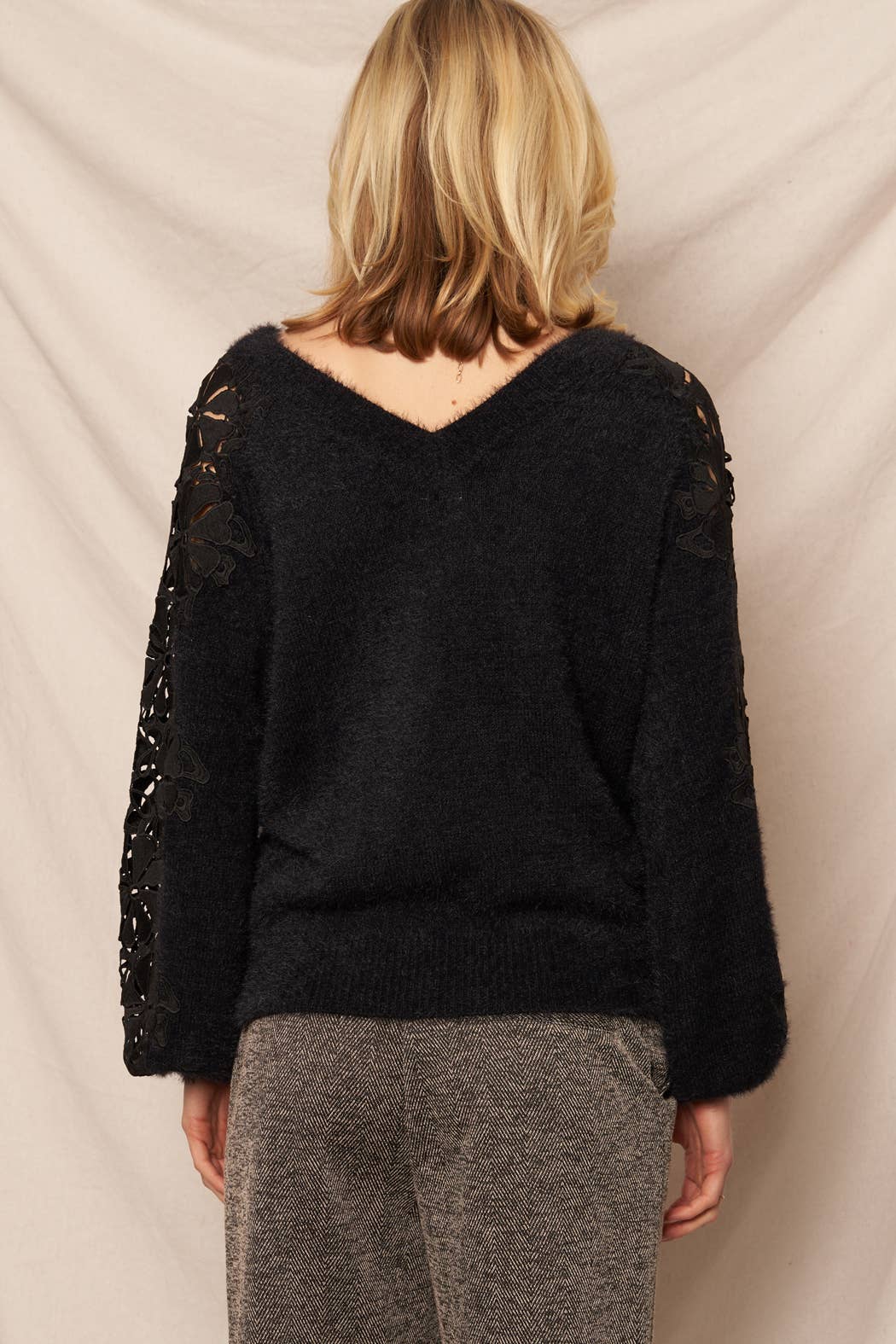 Fuzzy Floral Sleeve Sweater