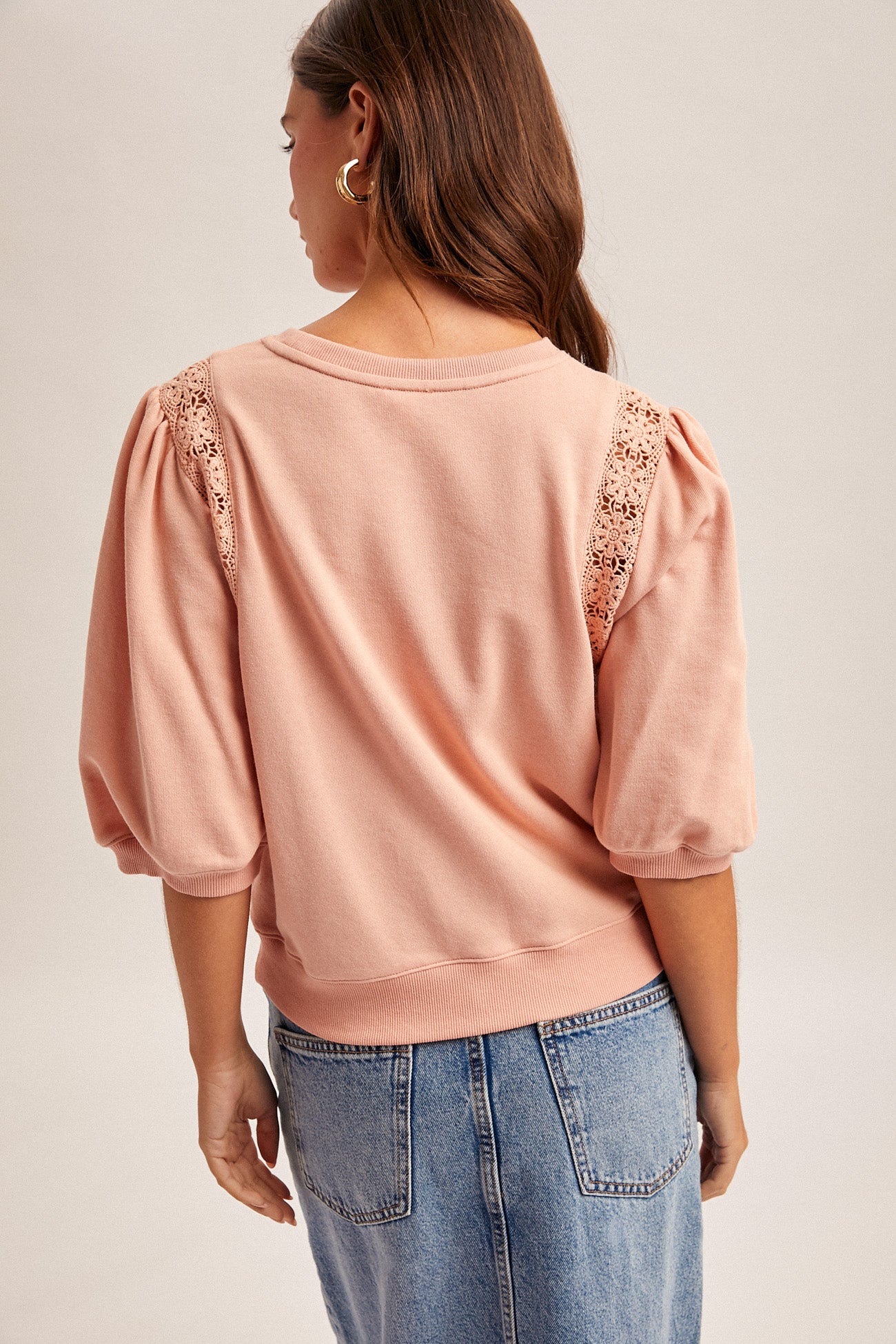 Balloon Sleeve Lace Detail Top