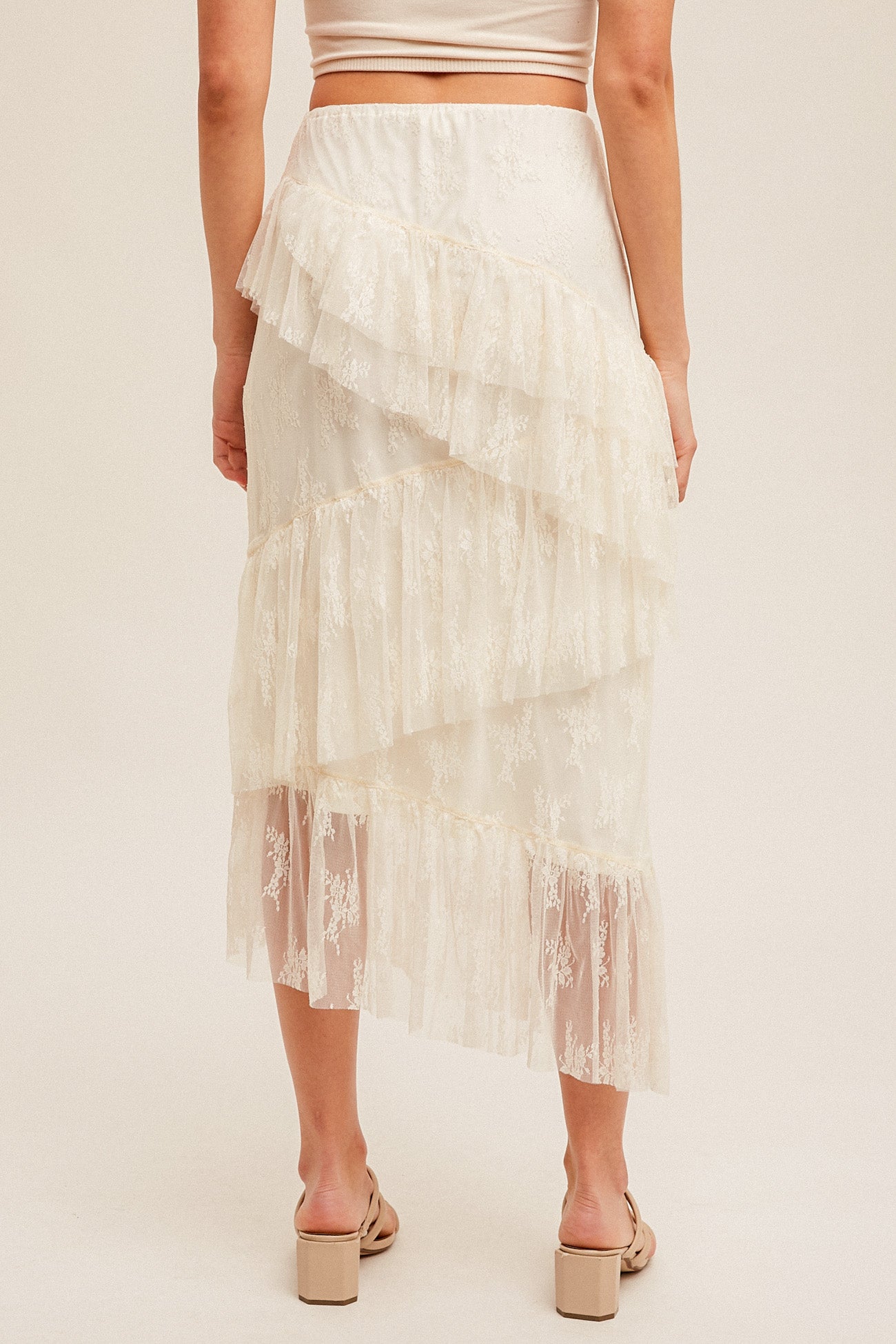 Asymmetrical Tiered Lace Skirt