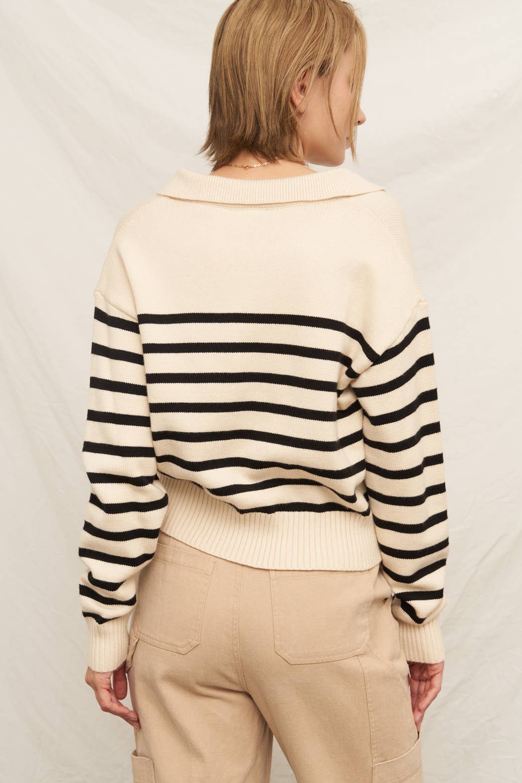 Collared Striped Knit Sweater