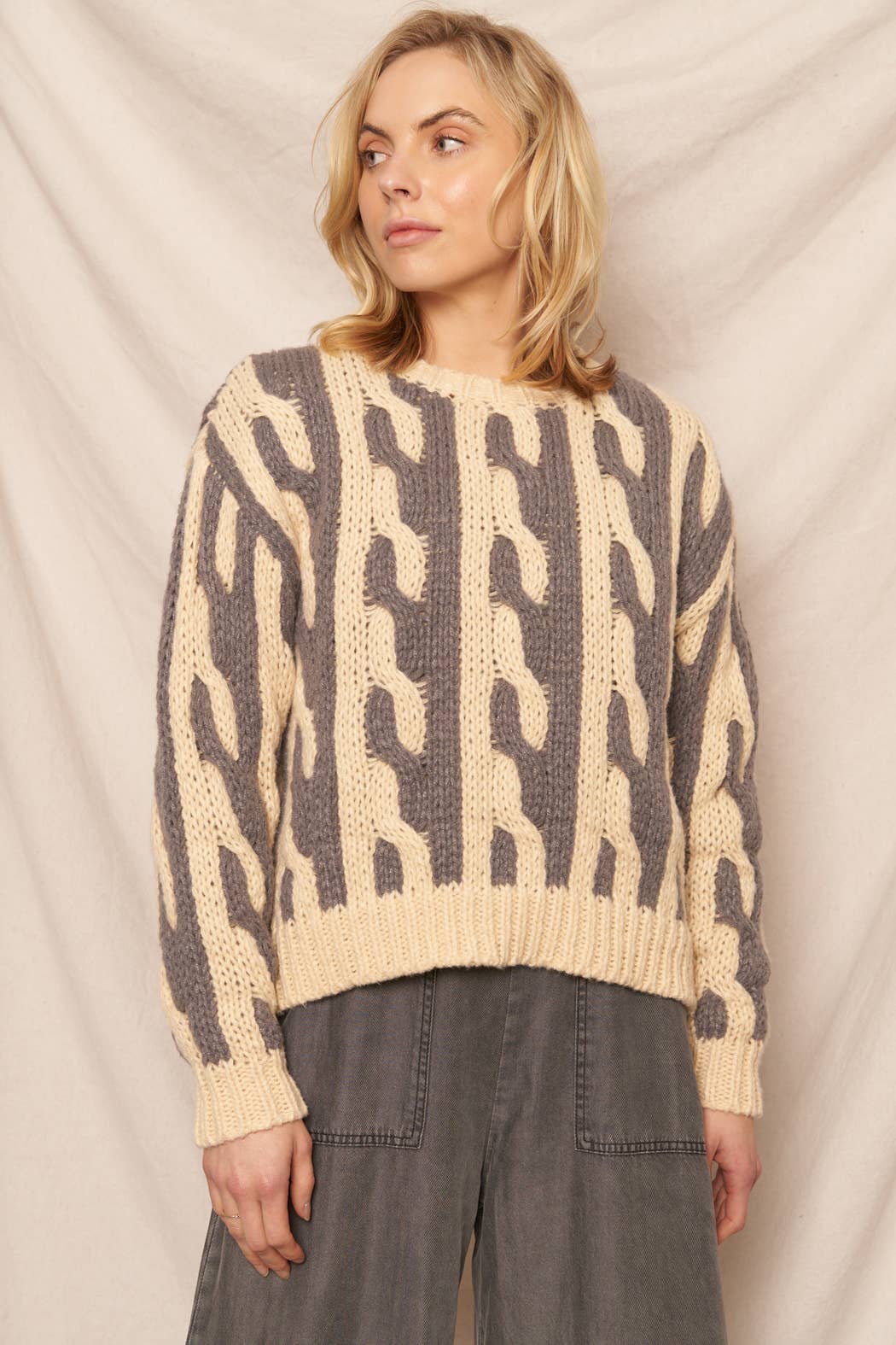 Contrast Cable Knit Sweater