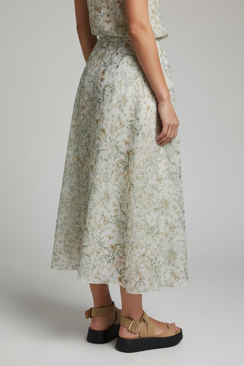 Tencel Floral Print Midi Skirt