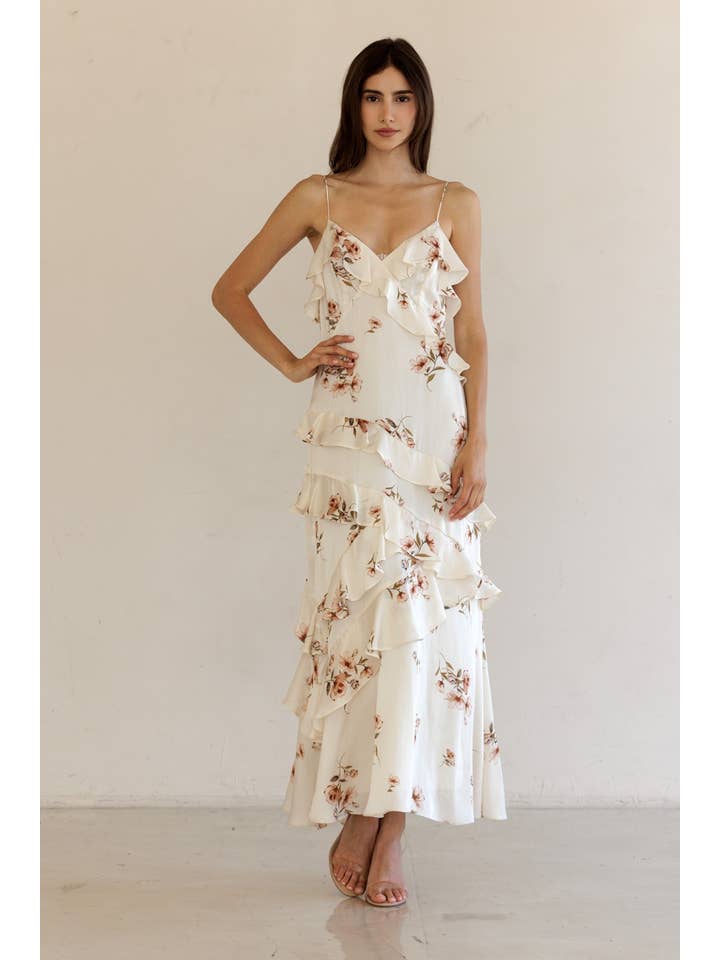 floral ruffle maxi dress Floral Ruffle Maxi Ivory / L