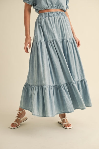 Tiered Jean Maxi Skirt