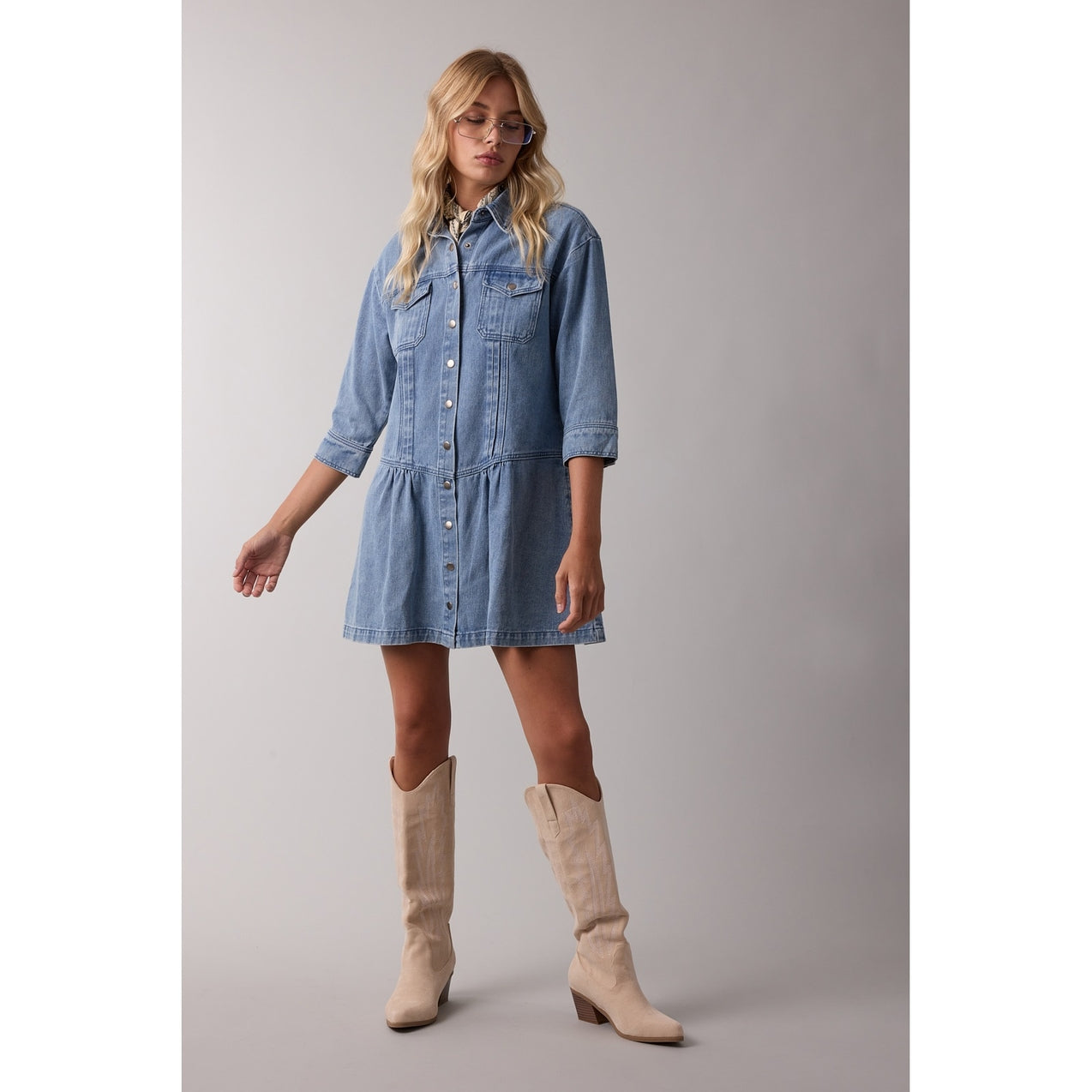 Denim Button Up Mini Dress