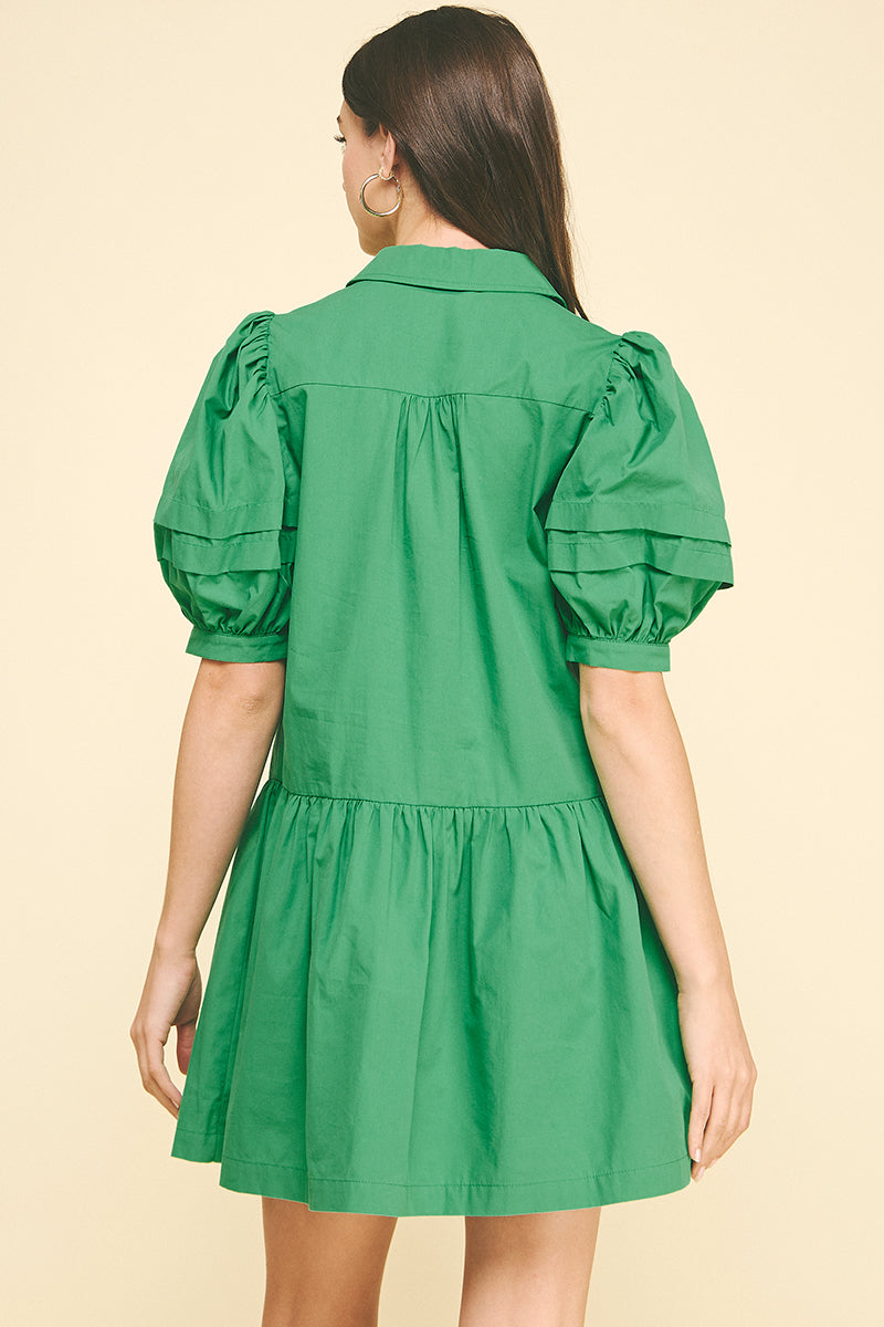 Drop Waist Bubble Sleeve Mini Dress