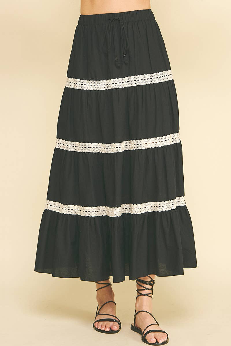 Embroidered Tiered Maxi Skirt