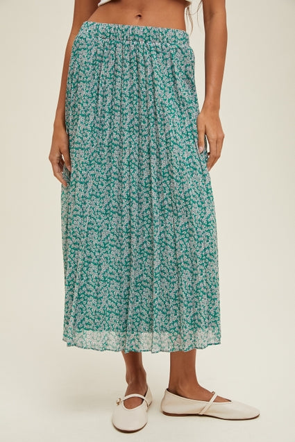Pleated Floral Midi Skirt