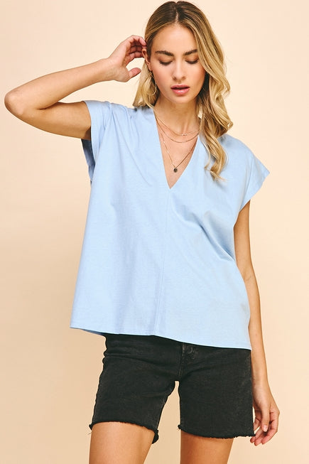 Cap Sleeves V-neck Top