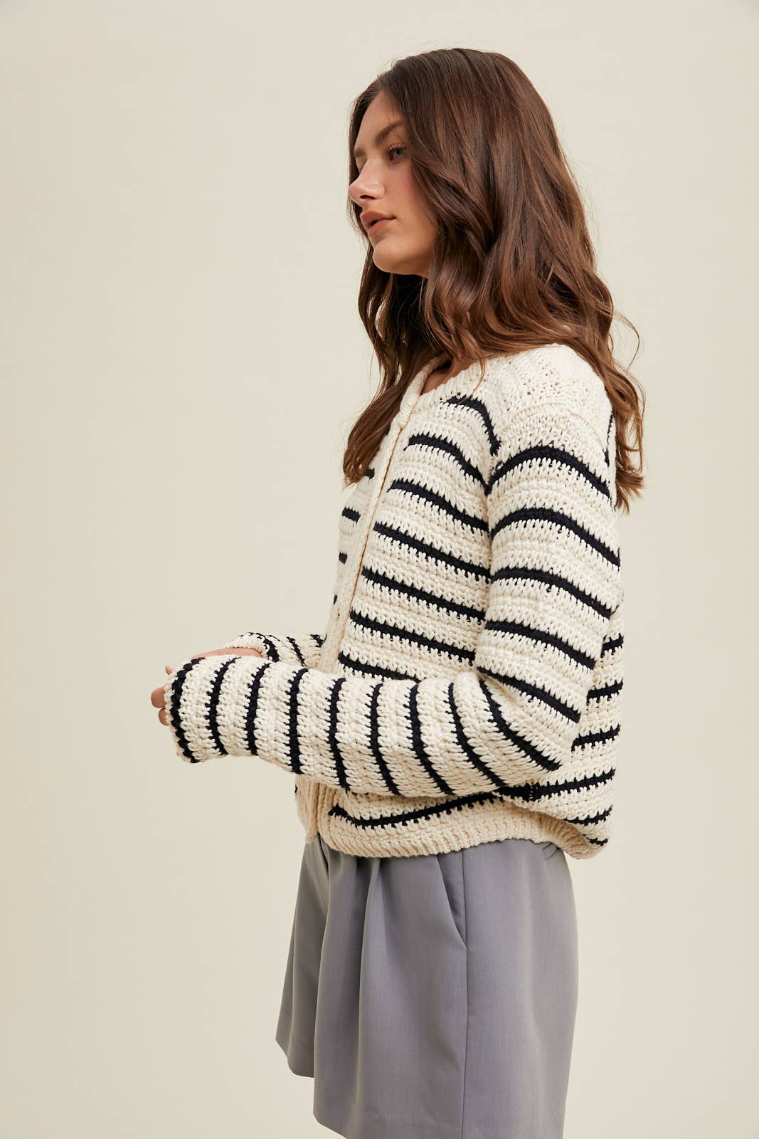 Striped Button-Up Cardigan