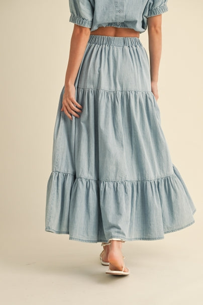 Tiered Jean Maxi Skirt