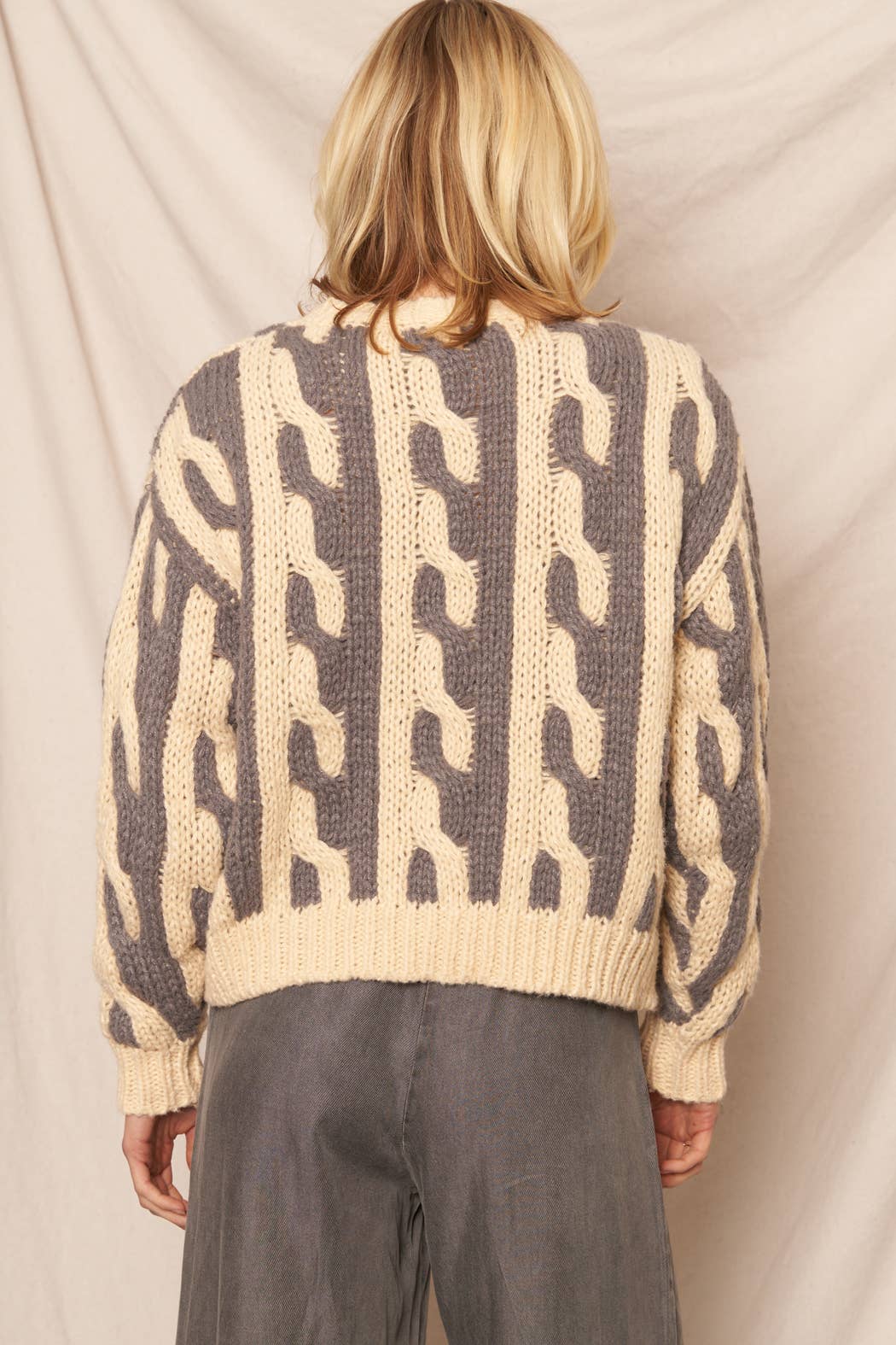 Contrast Cable Knit Sweater