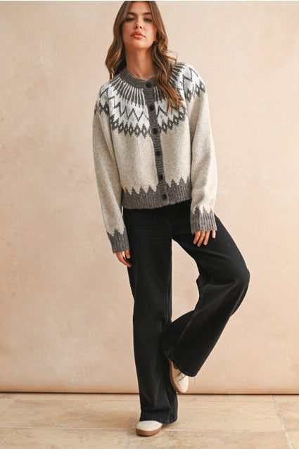 Button Front Pattern Cardi
