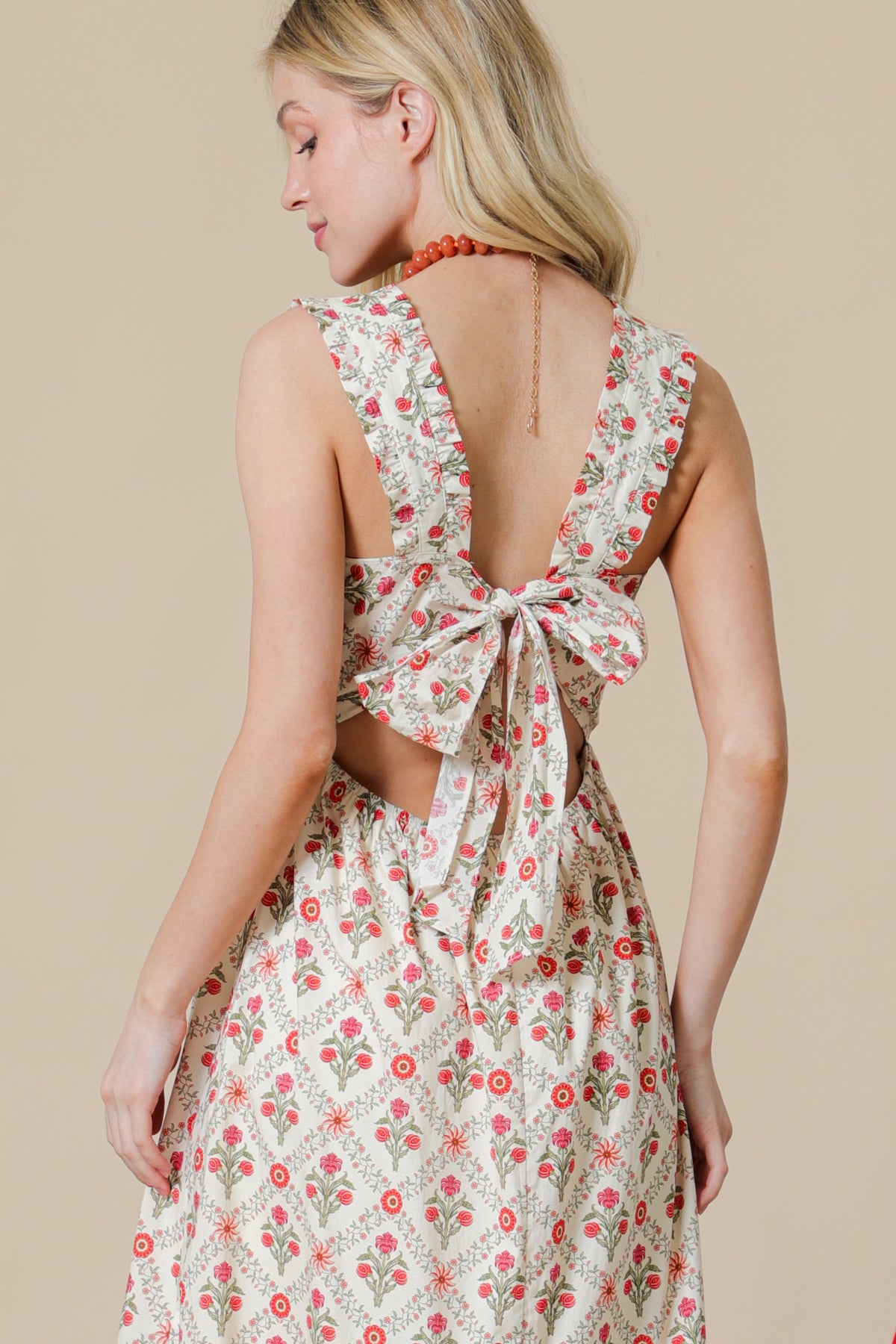 Floral Back Tie Midi Dress