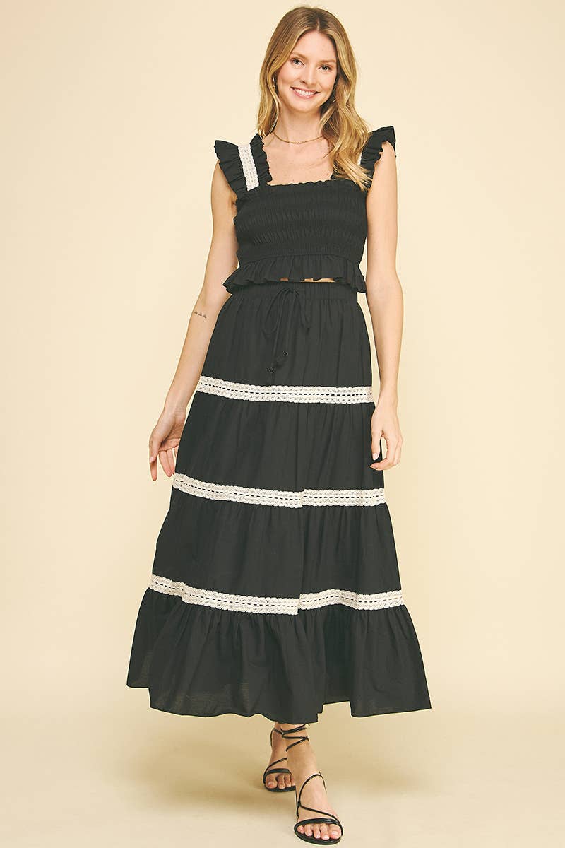 Embroidered Tiered Maxi Skirt