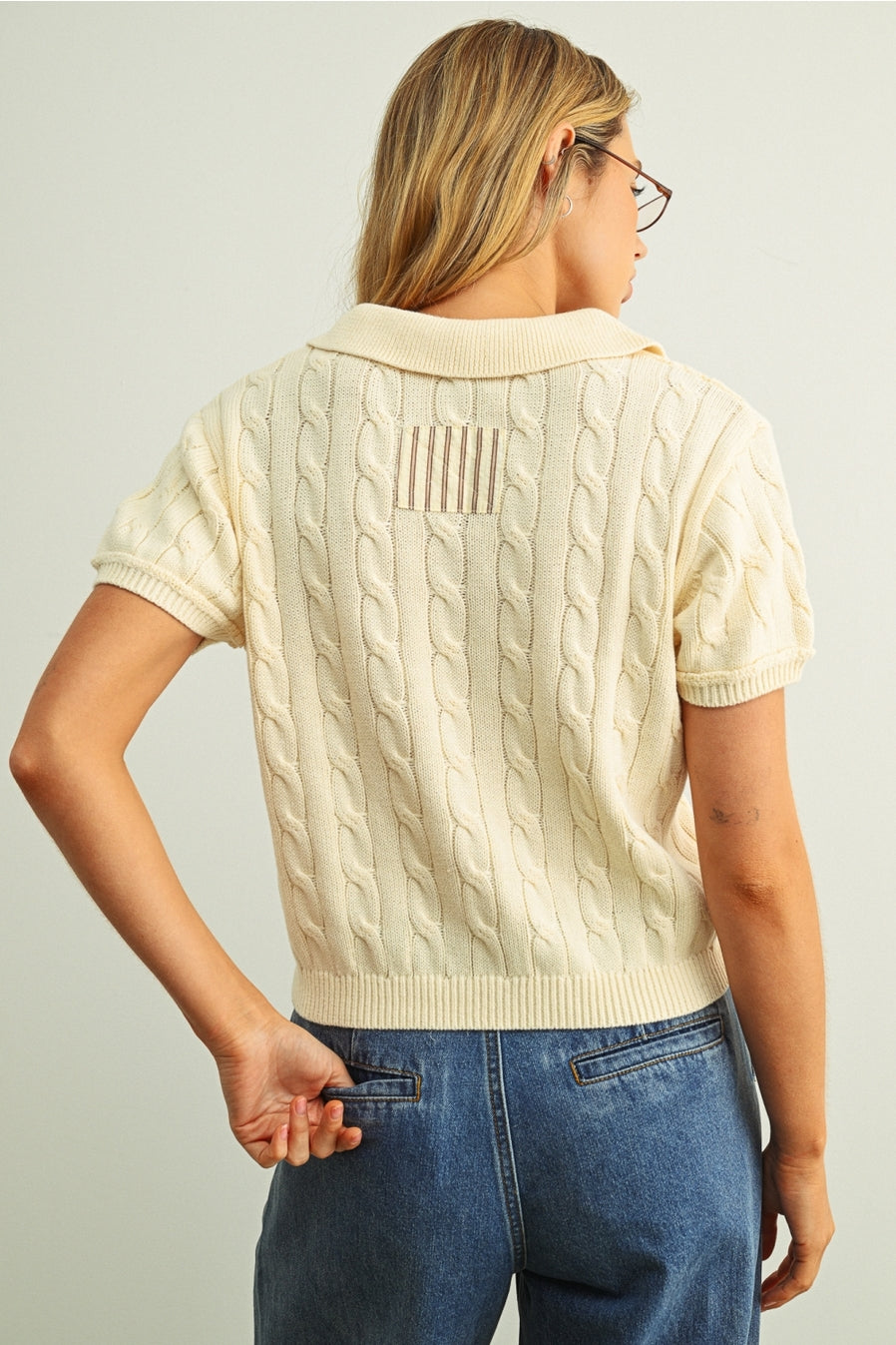 Short Sleeve Cable Knit Polo