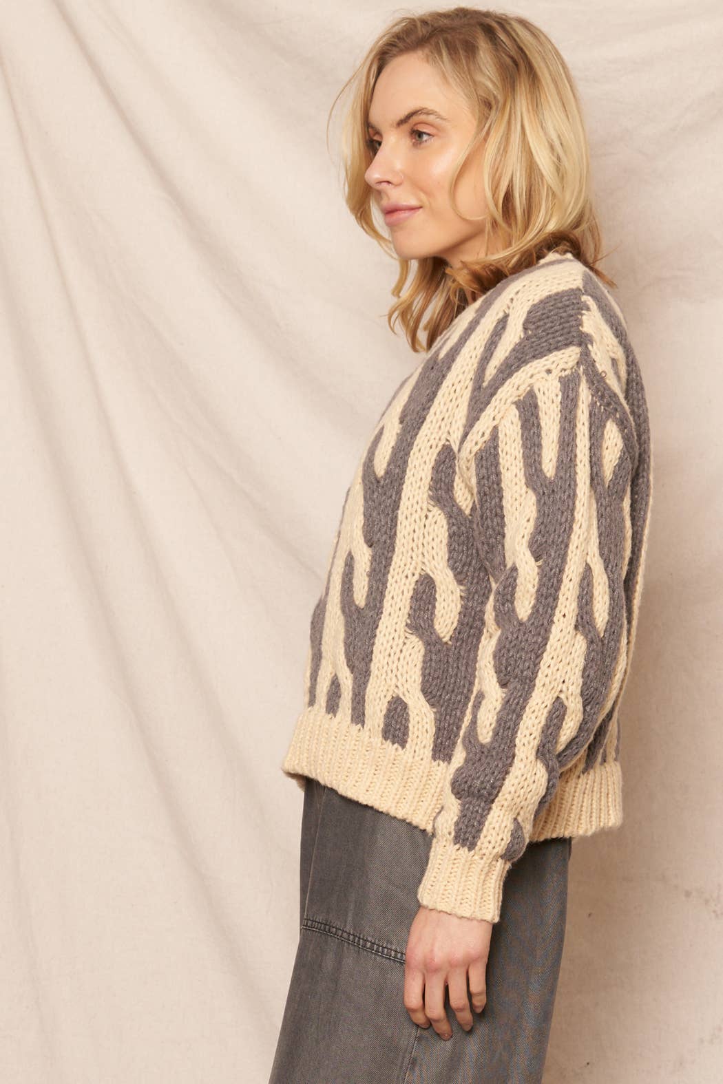 Contrast Cable Knit Sweater