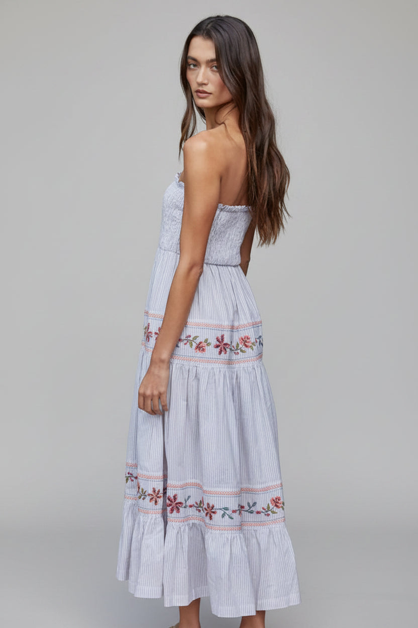 Strapless Striped Midi Dress