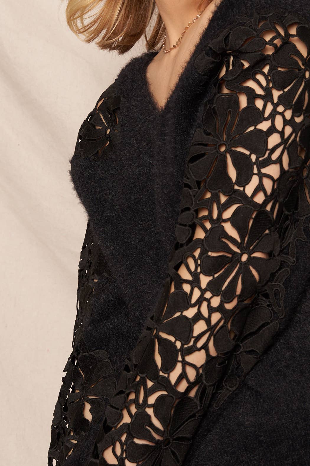 Fuzzy Floral Sleeve Sweater