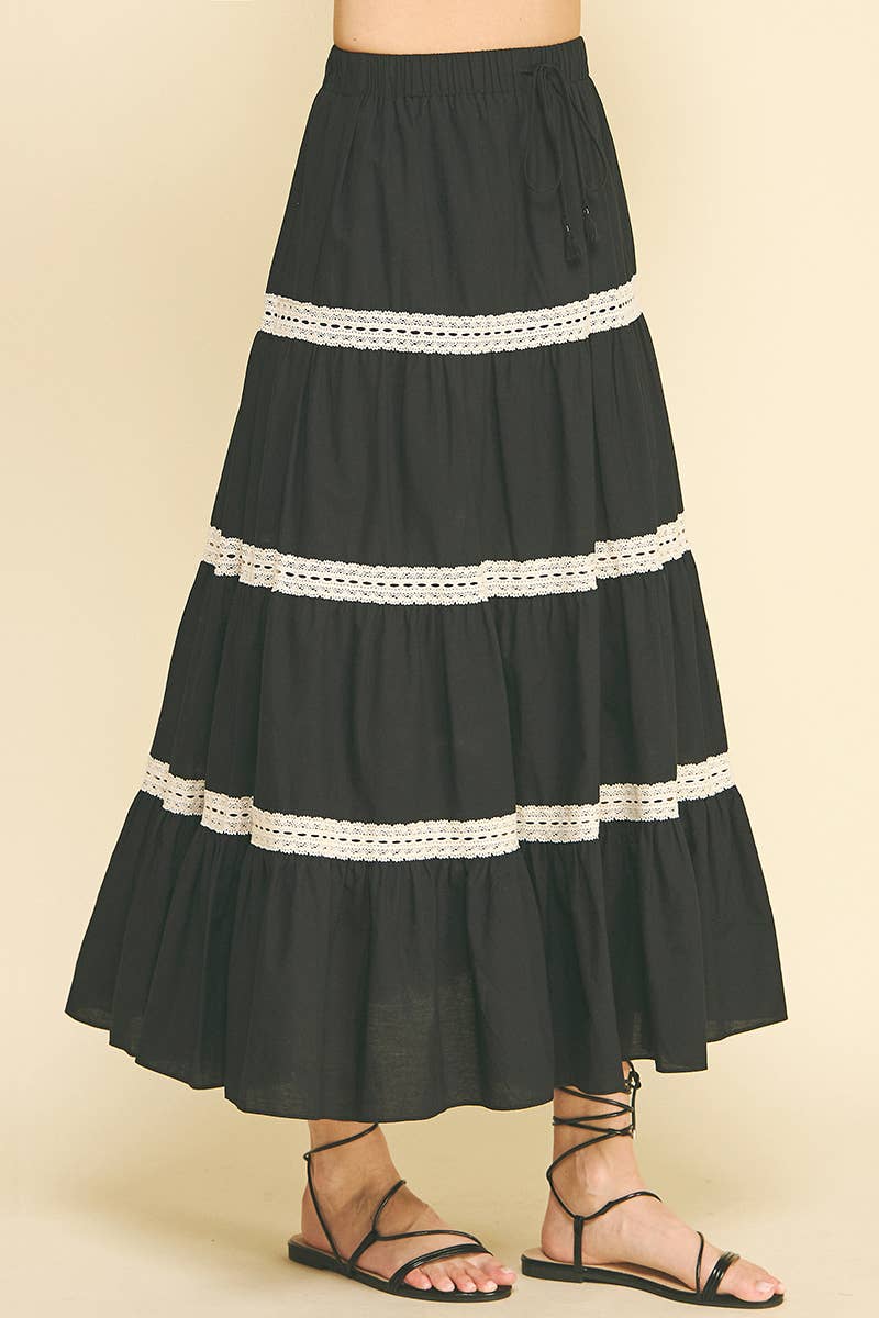 Embroidered Tiered Maxi Skirt
