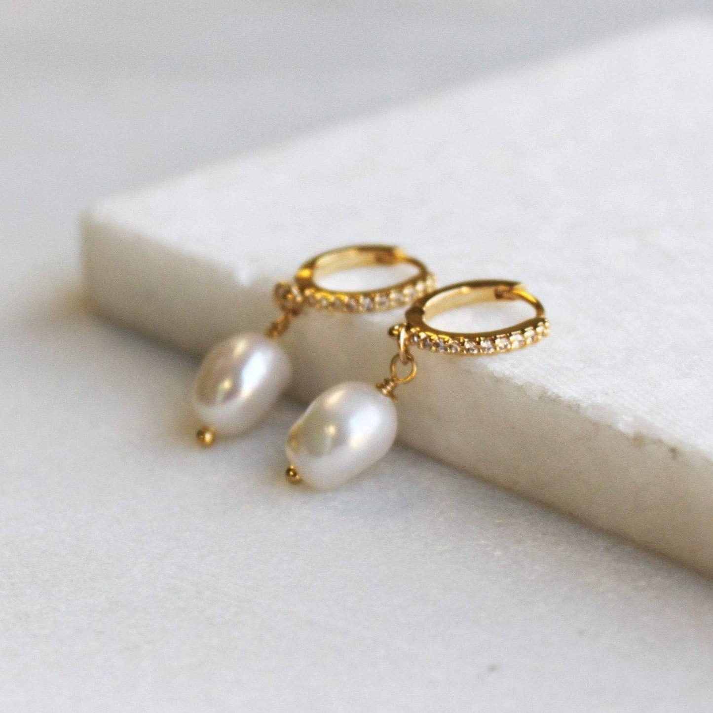 Isa Pearl & CZ Gold Hoops