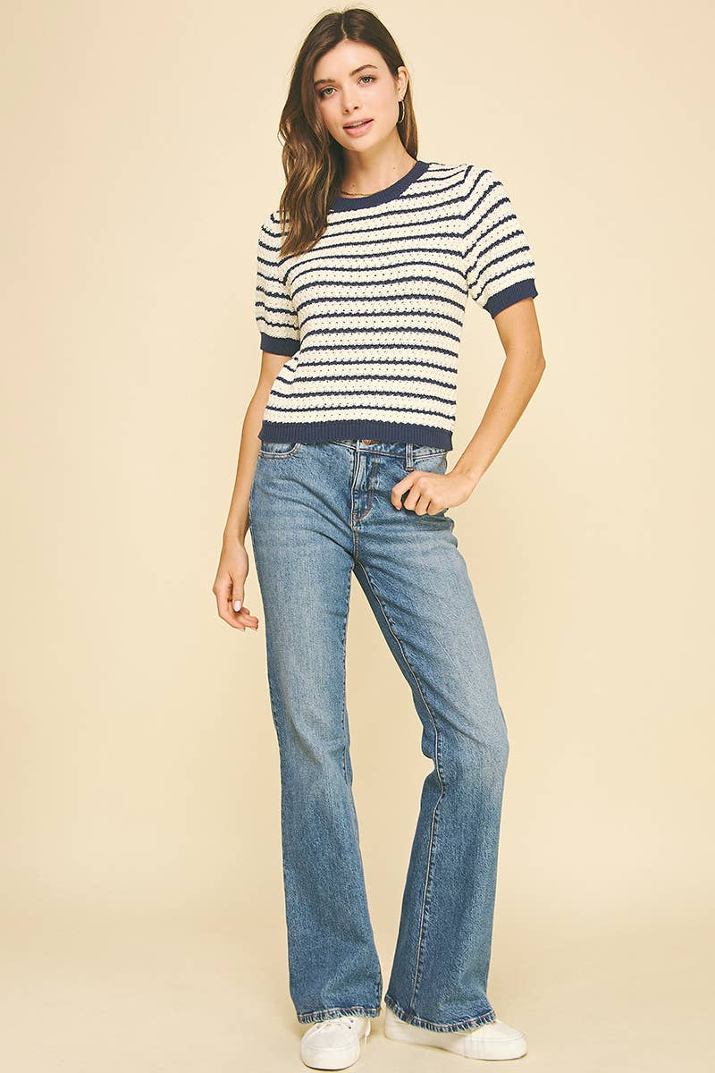 Stripe Short Sleeve Sweater