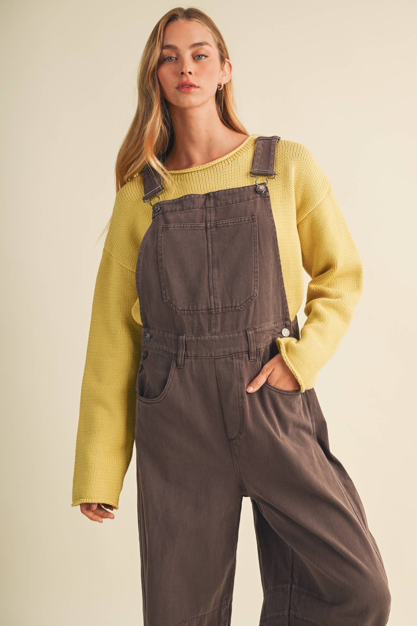 Vintage-Washed Twill Wide-Leg Overall