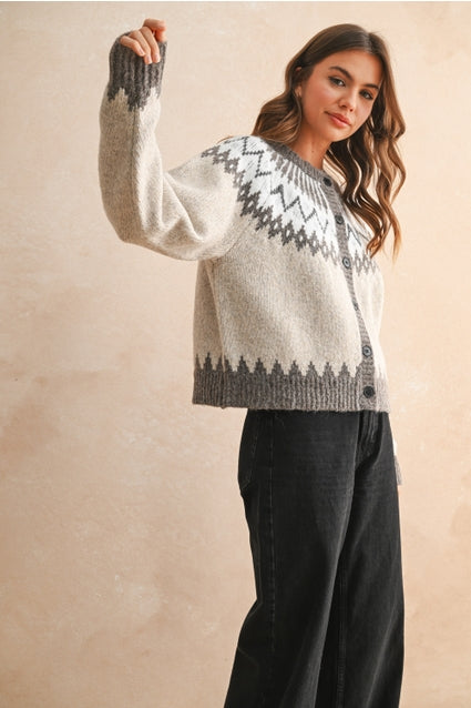 Button Front Pattern Cardi
