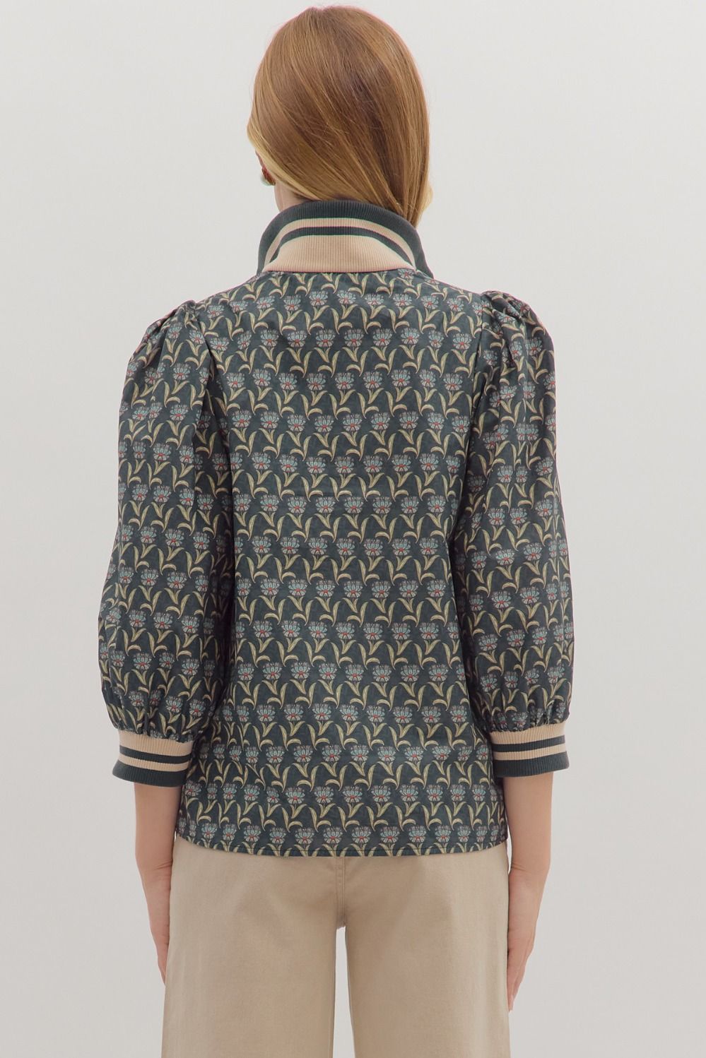 Floral Print 1/2 Zip Blouse