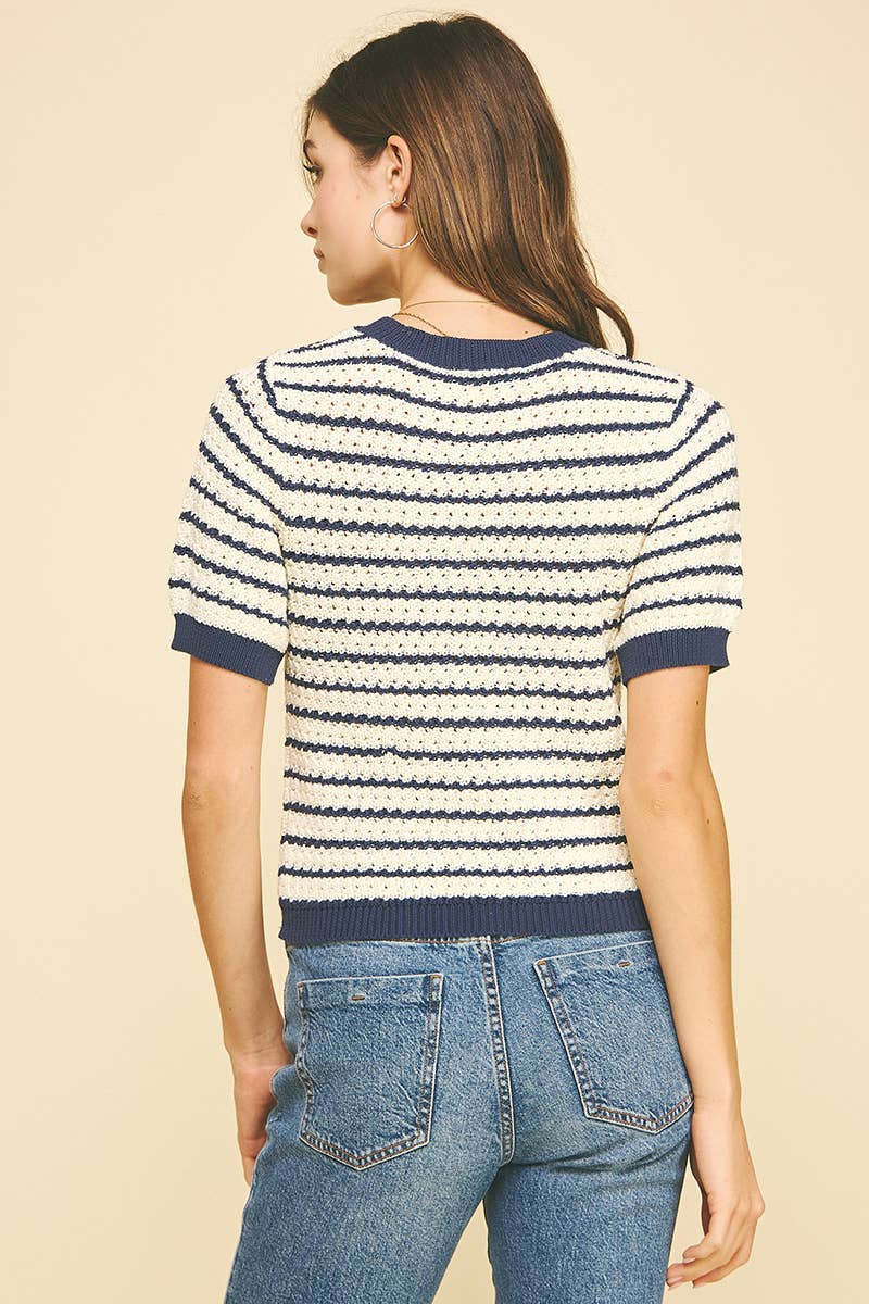 Stripe Short Sleeve Sweater