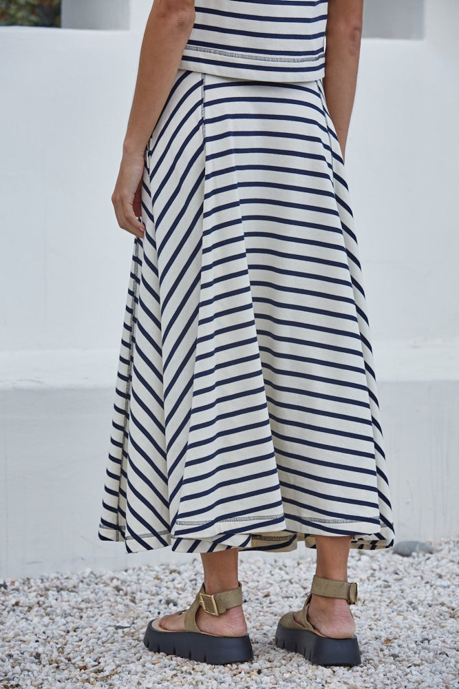 Cotton Striped Midi Skirt