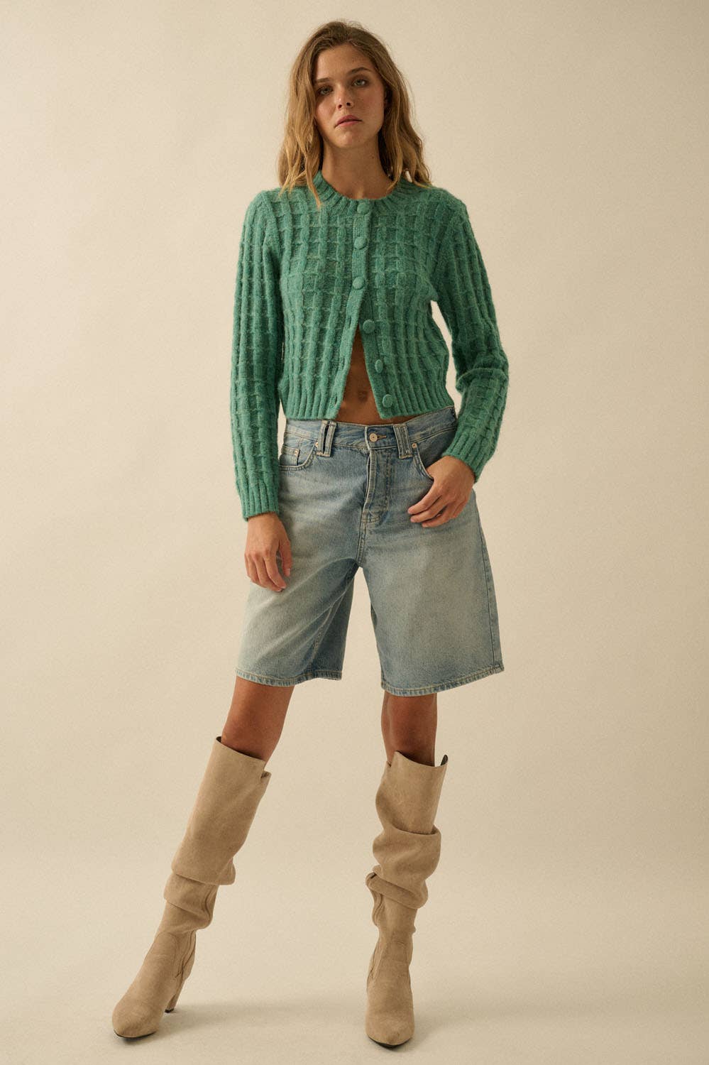 Cable Knit Button-Up Cardigan