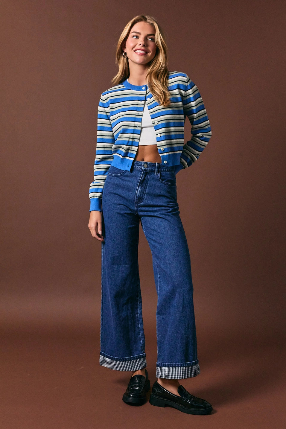 Plaid Cuff Denim Jeans