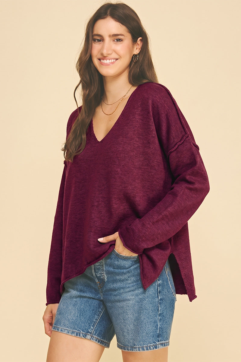 V-Neck Seam Sweater