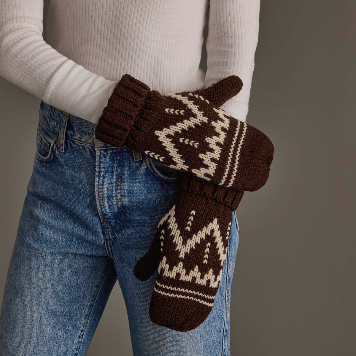 Chocolate Brown & Beige Patterned Mittens
