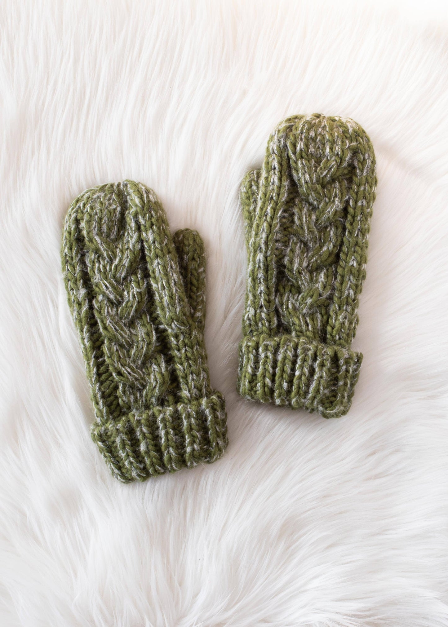 Olive Cable Knit Mittens