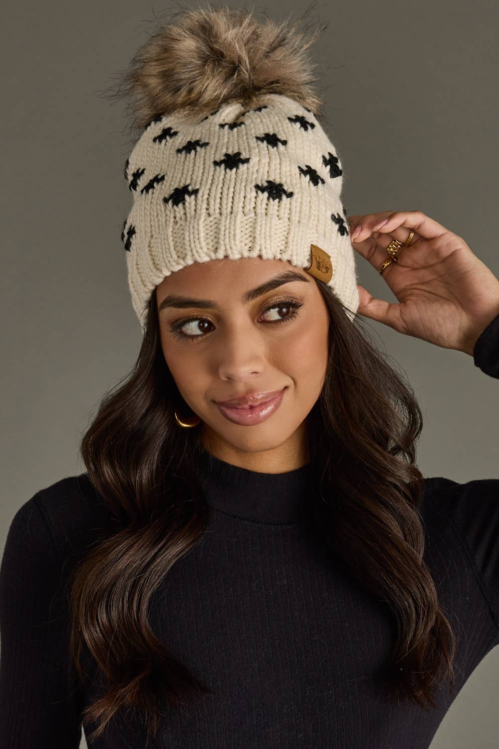 Cream Fleur-De-Lis Pom Hat