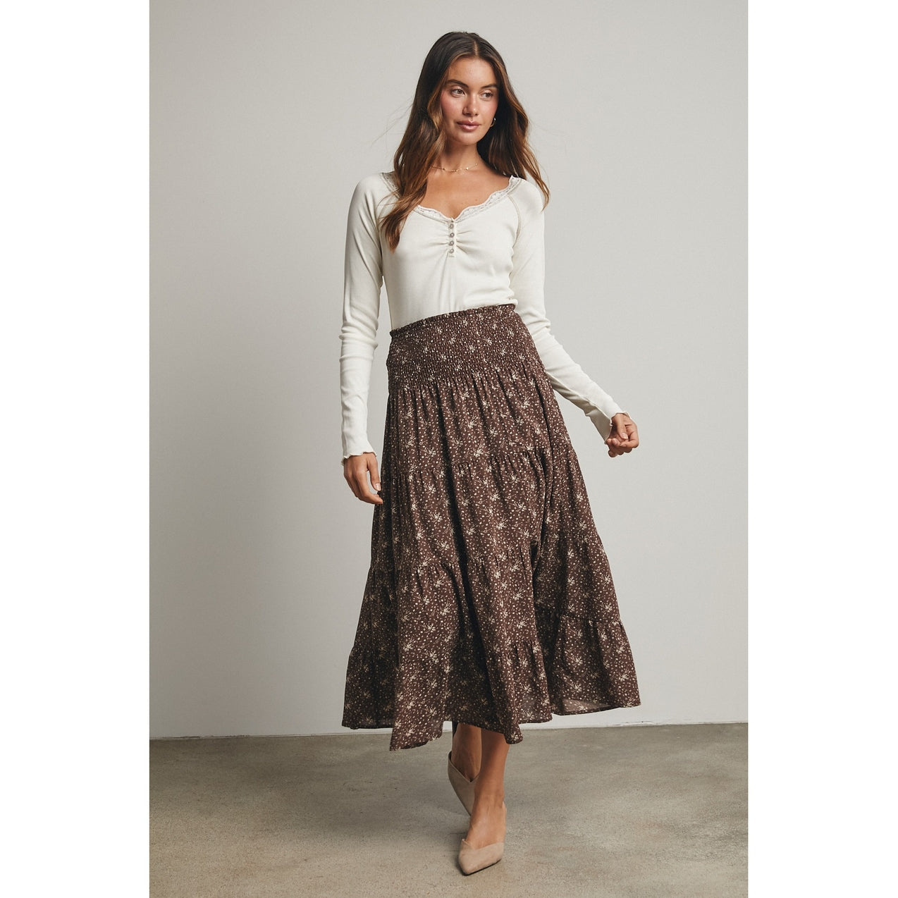 Floral Tiered Midi Skirt