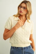 Short Sleeve Cable Knit Polo
