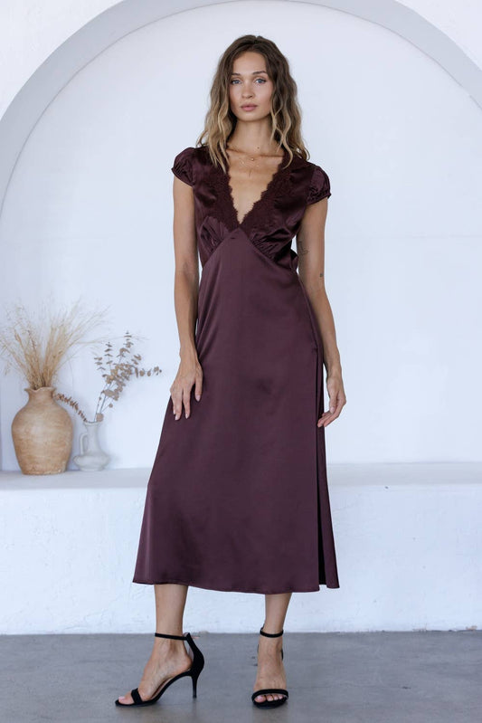 Satin Lace Midi Dress